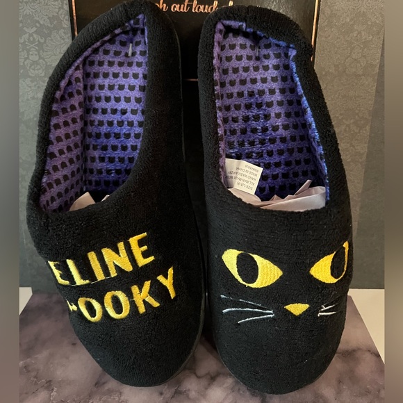 Halloween Women Black Cat Slippers Feline Spooky Size Large 8-9 Kitty Goth - Picture 2 of 8